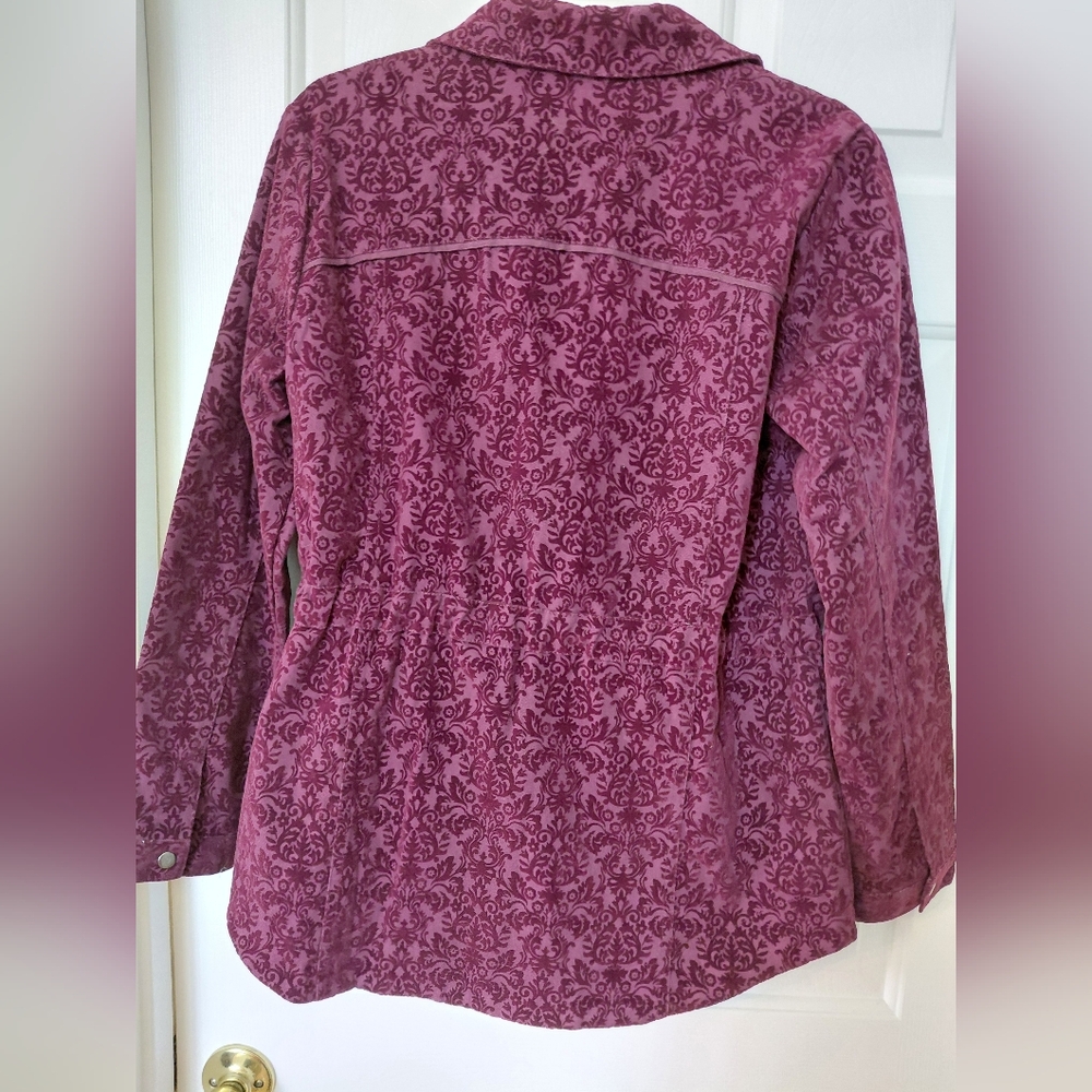 Women's Burgundy Patterned Drawstring Zip Jacket - image 5